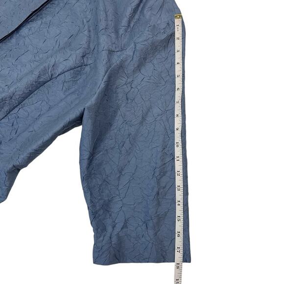 Eileen Fisher Woman Crinkled Silk Top Blue Mandarin Collar 3/4 Sleeve 1X - Picture 11 of 15